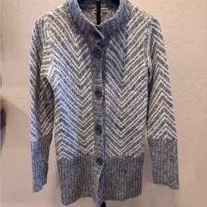 Maryline made in ItalyTextured Chevron Button-Up Cardigan Sweater - Gray & White